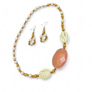 Chic Pearl Orange Beaded Necklace Set